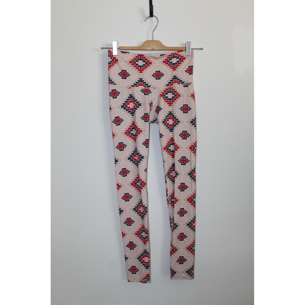 Women's Southwestern Geometric Print High Rise Athletic Leggings Pink Red